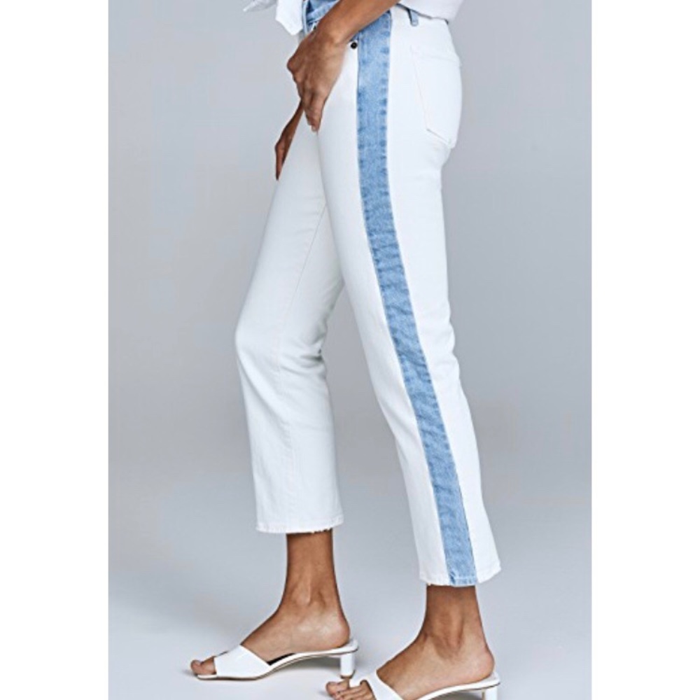 Frame Le High Straight Leg Colorblock Arizona White Jean Size 26 - Picture 5 of 7